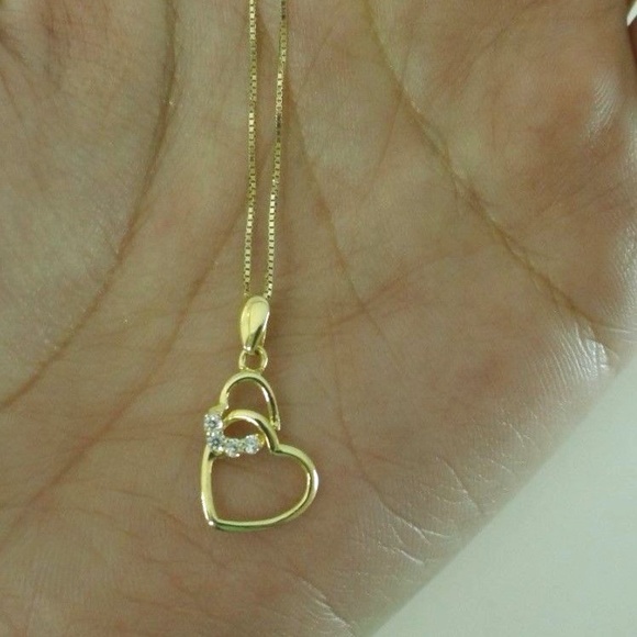 14K Yellow Gold Two Hearts Pendant & 16" Chain 2pc - Picture 2 of 3